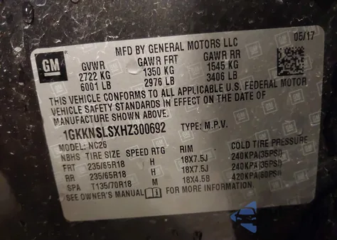 2017 GMC Acadia Sle-2 from USA, damaged, VIN 1GKKNSLSXHZ300692